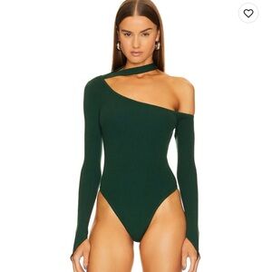 Michael Costello Asymmetric Green Bodysuit
